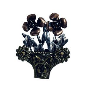 Vintage Basket of Flowers Tri Colored Brooch